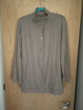 Eileen Fisher Organic Cotton Snap-Front Jacket – Taupe, Size M